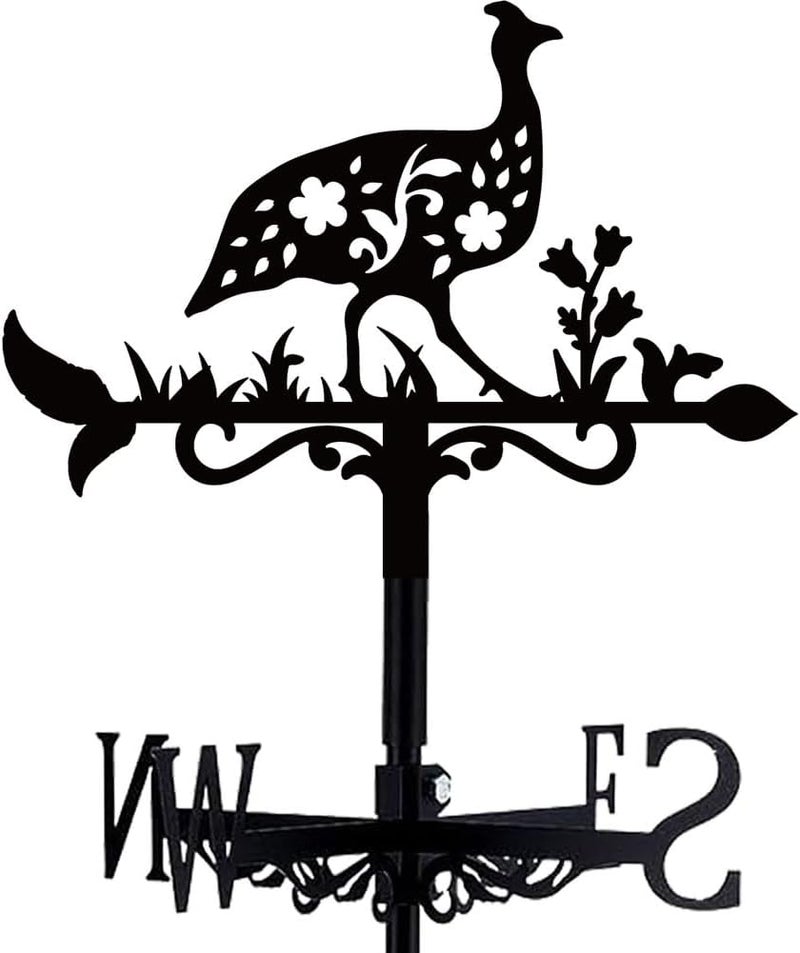 beinkmake Guinea Fowl Weathervane Metal Wind Vane Animal Flowers Garden Art Decoration Direction Sign Indicator Stake Mount Ornament for Patio Lawn Farmhouse Yard Roof Outdoor - Image 1